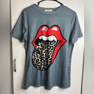 Free Style The Rolling Stones Cheetah Print Tongue Graphic Tee Shirt